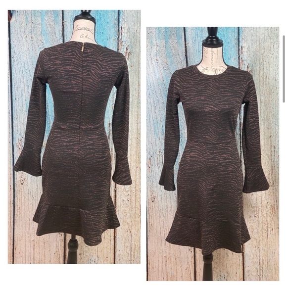 MICHAEL KORS NWT Caramel Animal Print Flounce Trim Dress - Picture 4 of 14